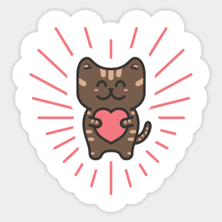Cute Brown Tabby Love Cat Sticker